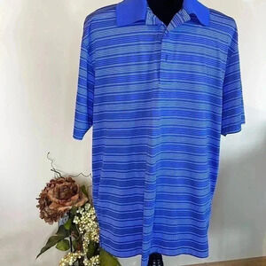 PGA Tour Polo Men’s Large Golf Athliesure Activewear Stripes Recreation Blue